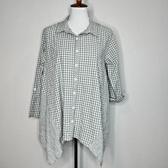 Habitat Tops - HABITAT Clothes to Live In Tunic Blouse Top SMALL Sage Green‎ Gingham Lagenlook